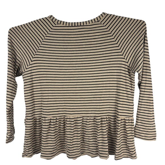 Heyson Womens Striped Peplum Top Size L Beige And Black 34 Sleeve Soft Knit - Picture 2 of 5